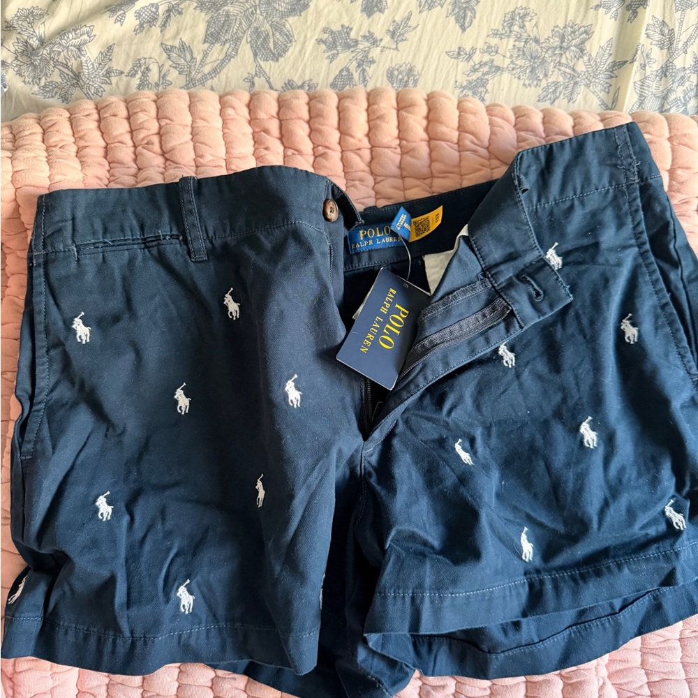 Ralph Lauren Navy Embroidered Pony Women's Jean-Style Shorts